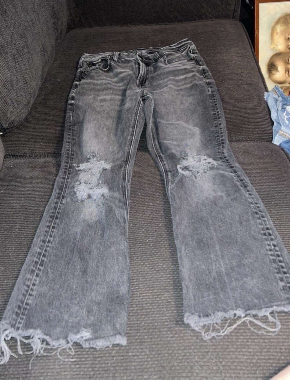 American Eagle Womens Size 4 Black Distressed Straight Real Good Jeans